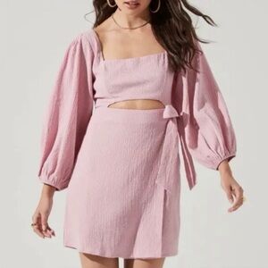 ASTR The Label Center Cutout Faux Wrap Mini Dress